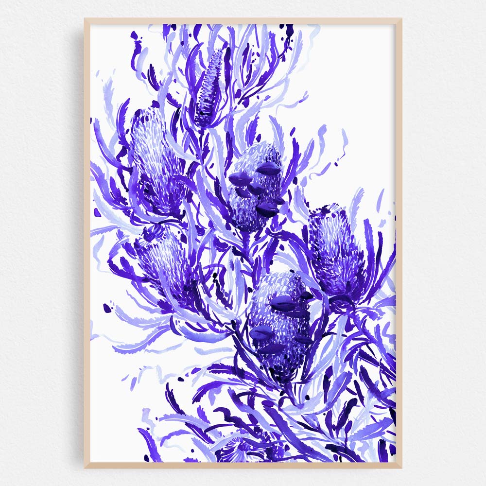 Framed &#39;Candlestick Banksia in Blue&#39; Limited Edition Print