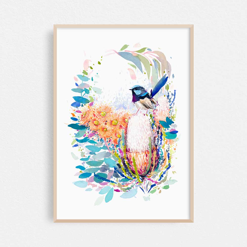 Framed &#39;Sweet Blue&#39; Limited Edition Watercolour Art Print by Natalie Martin