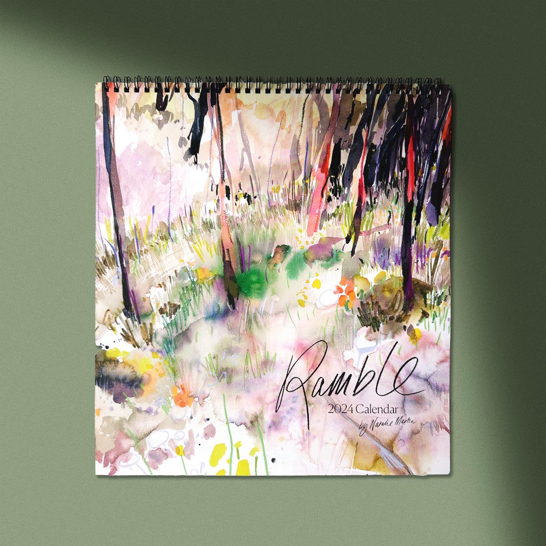 &#39;Ramble 2024 Calendar&#39; featuring all watercolour artwork by Natalie Martin from her latest 2024 collection.
