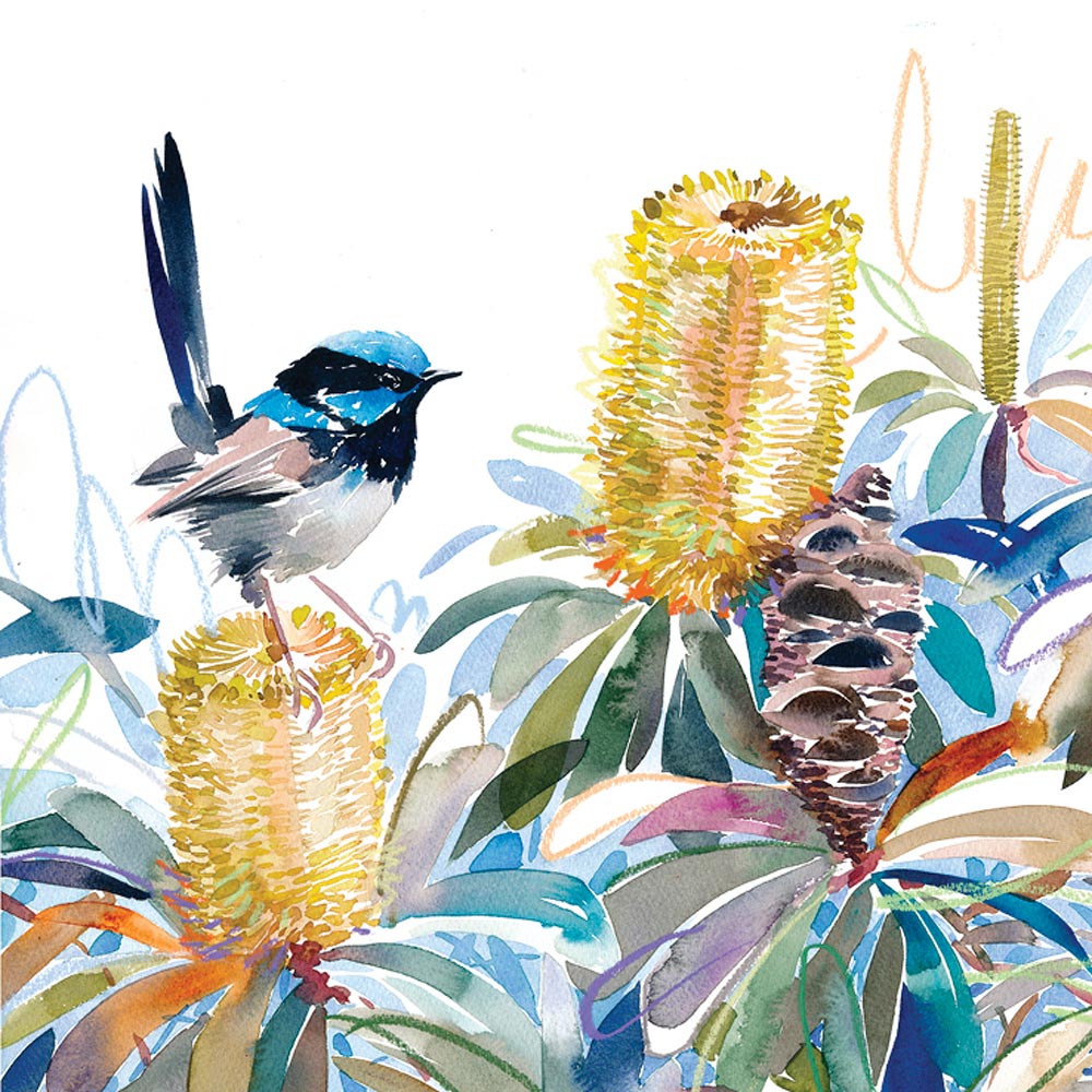 'Superb Fairy Wren and Coastal Banksia' NM x RBGV Greeting Card