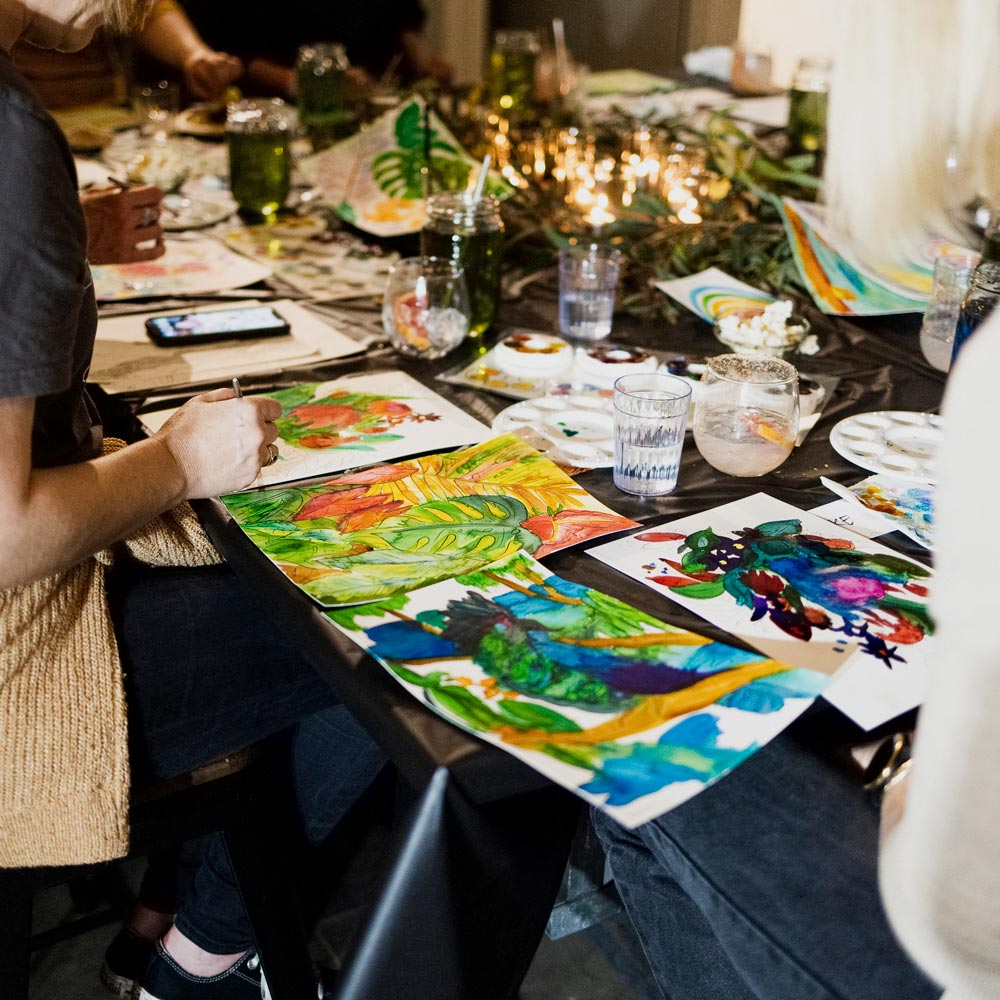Natalie Martin&#39;s watercolour students painting and socialising at her Watercolour Social Sessions at Flow State in Torquay Victoria