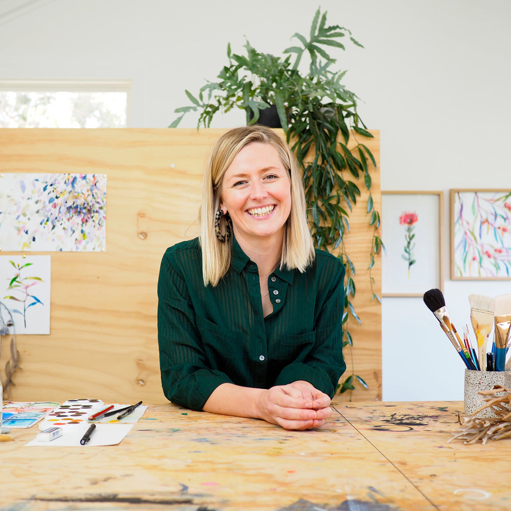 Natalie Martin in her art studio in Torquay Victora