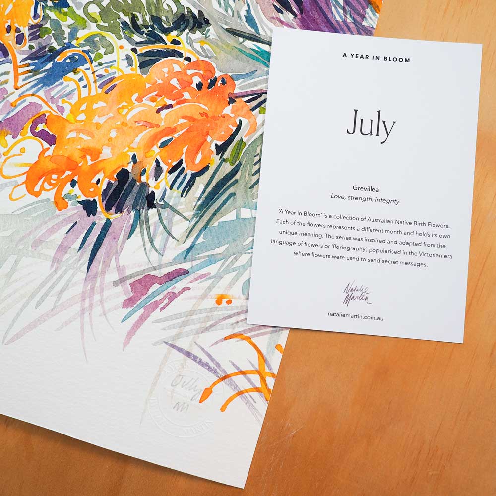 'July' Grevillea Birth Flower Art Print