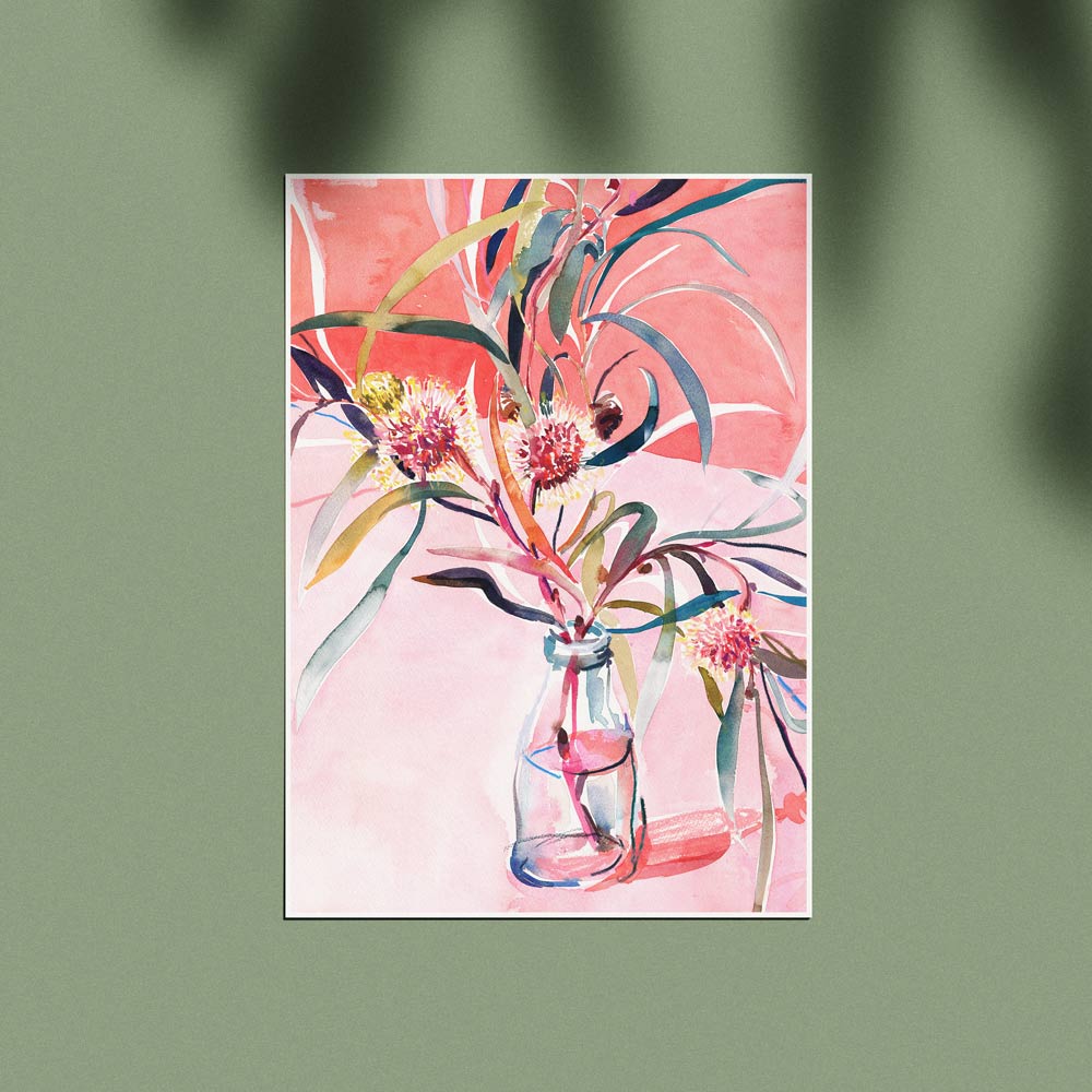 Framed and styled 'A Pint of Hakea' Limited Edition Watercolour Art Print by Natalie Martin