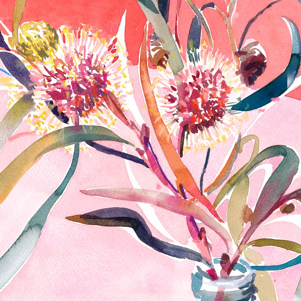 Close up view of &#39;A Pint of Hakea&#39; Limited Edition Watercolour Art Print by Natalie Martin