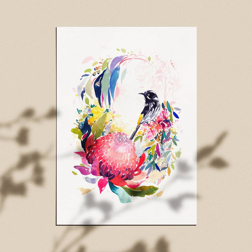 Framed and styled 'A Song From Home' Limited Edition Watercolour Art Print by Natalie Martin