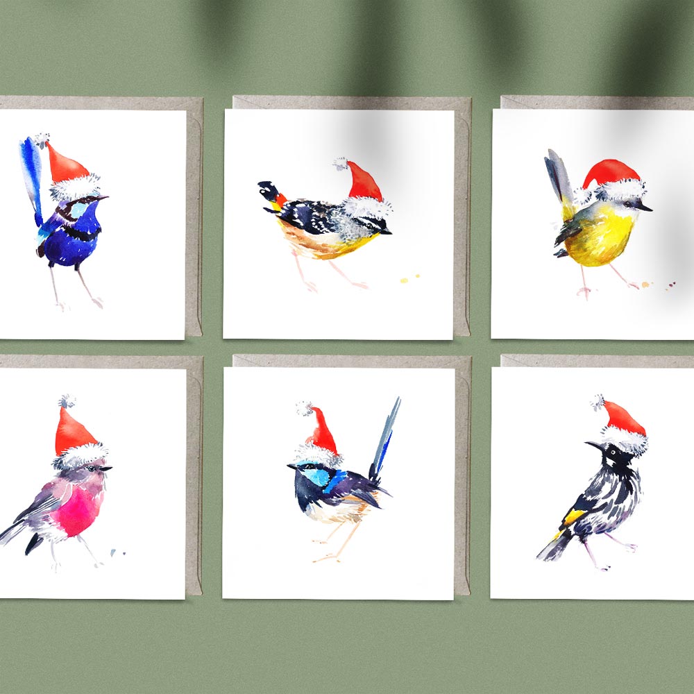 'Birdy Bunch' Christmas Mini Card Set - Set of 6