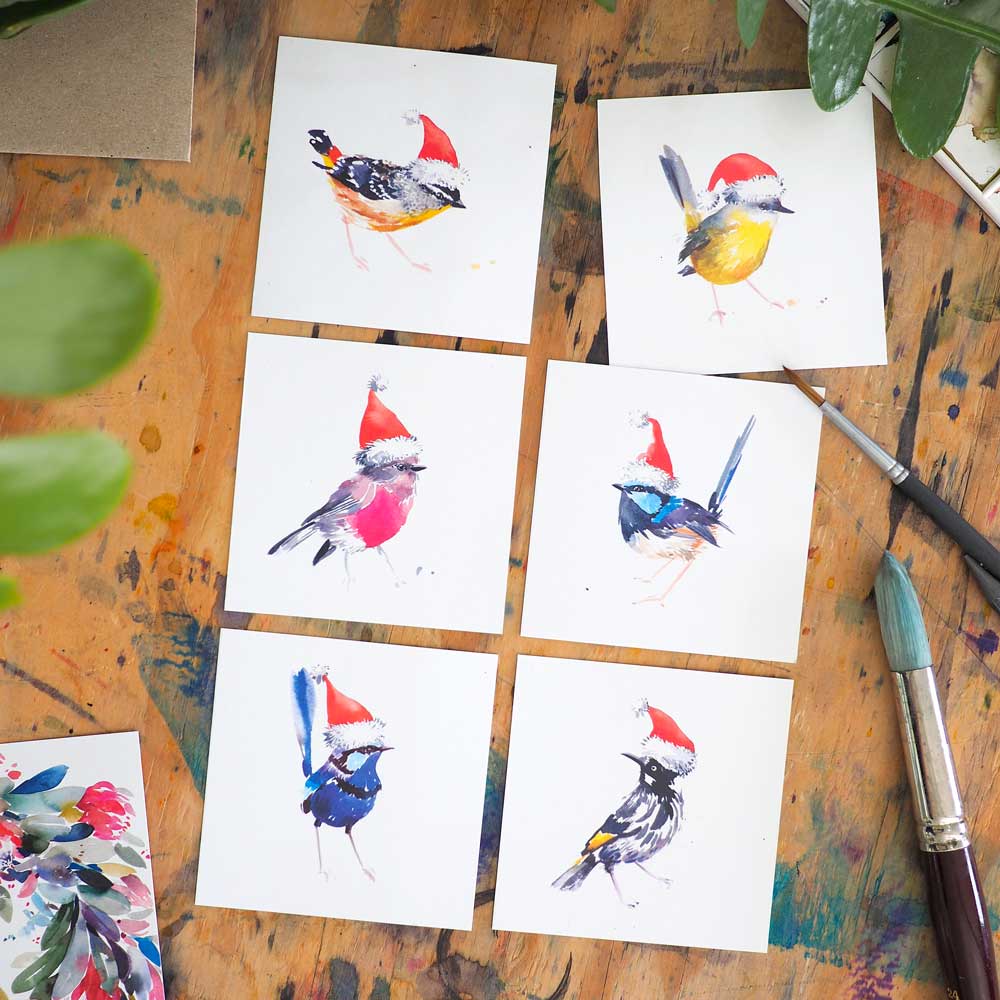 'Birdy Bunch' Christmas Mini Card Set - Set of 6