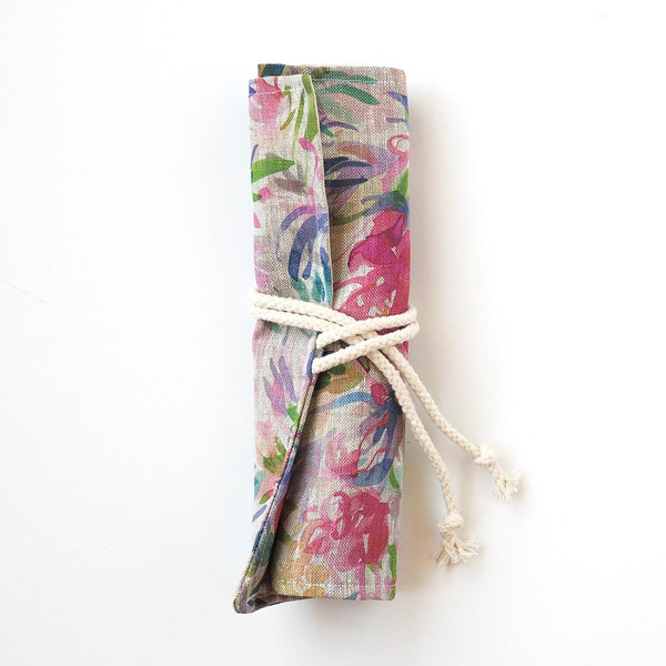 'Full Bloom' Brush Roll - Oatmeal Linen