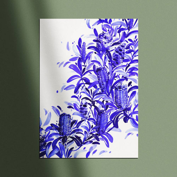 Unframed 'Coastal Banksia in Blue' Limited Edition Watercolour Art Print by Natalie Martin