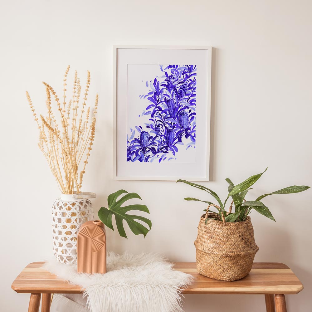 Unframed 'Coastal Banksia in Blue' Limited Edition Watercolour Print by Natalie Martin