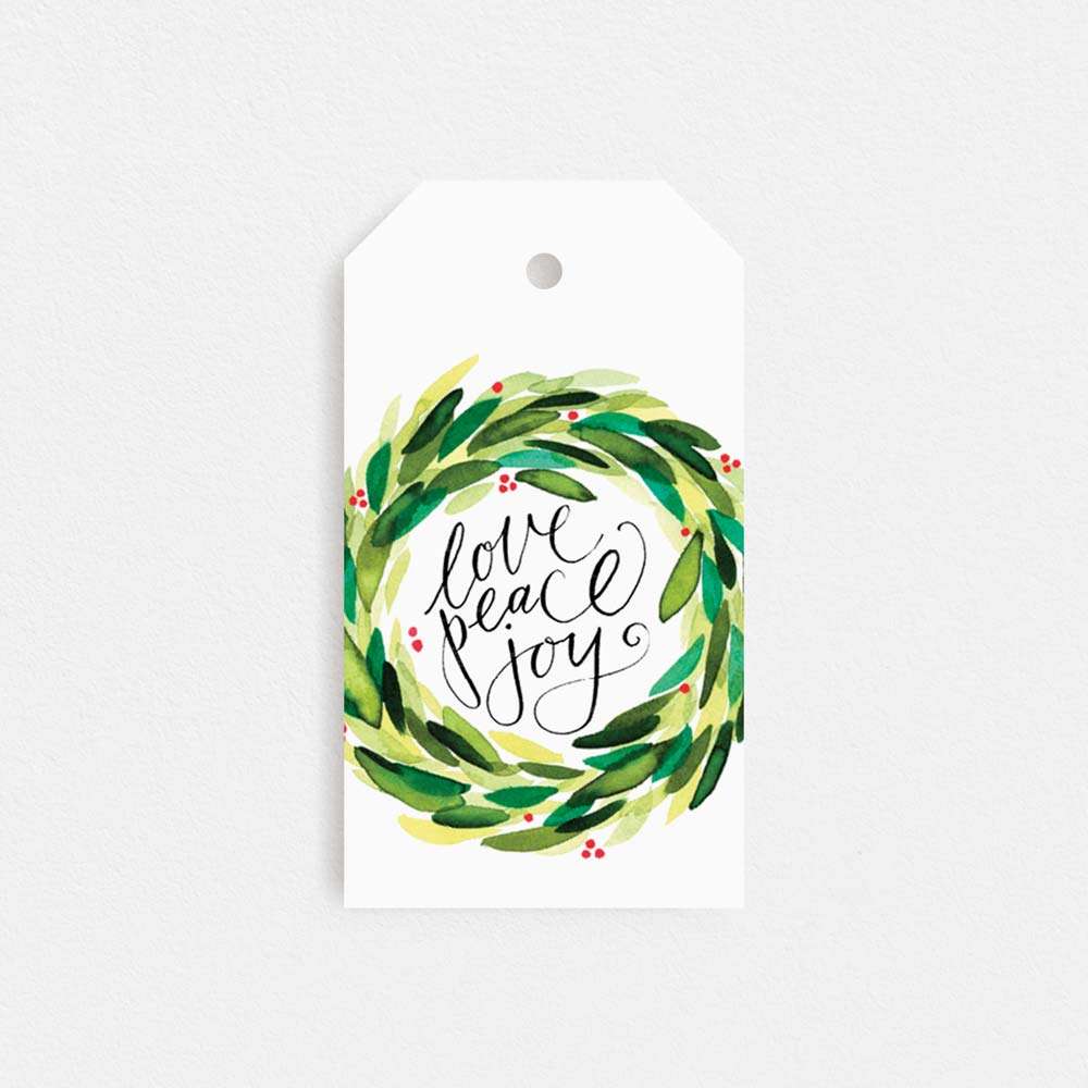 &#39;Love Peace Joy&#39; Christmas Gift Tag Pack of 5