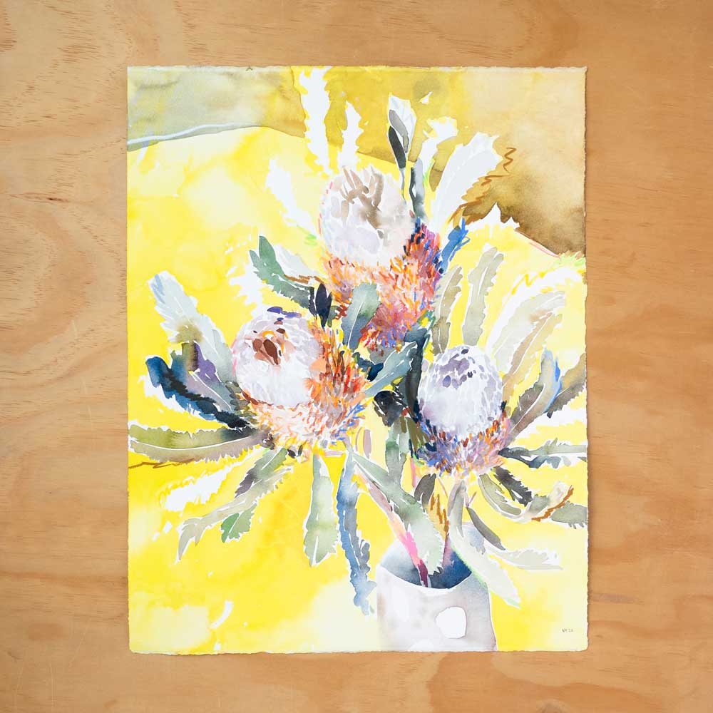 'Acorn Banksias on Yellow' Original Artwork