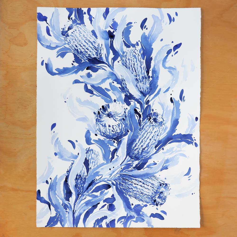&#39;Firewood Banksia in Blue&#39; Original Artwork