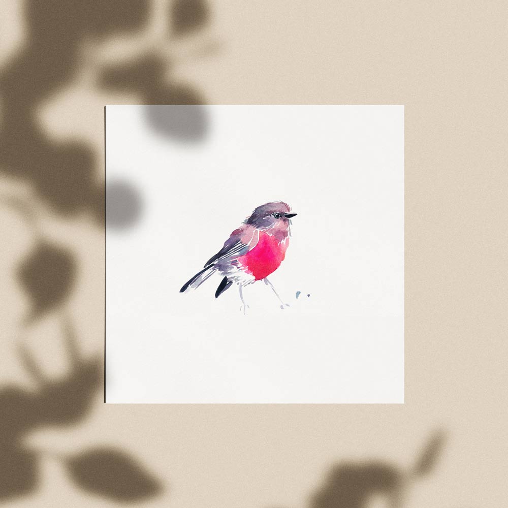 Unframed &#39;Rose Robin&#39; Limited Edition Watercolour Art Print by Natalie Martin