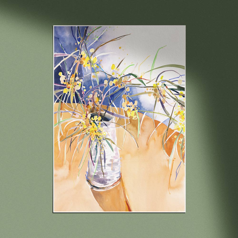&#39;Summer Wattle in the Wonky Vase&#39; Unframed Limited Edition Watercolour Art Print by Natalie Martin